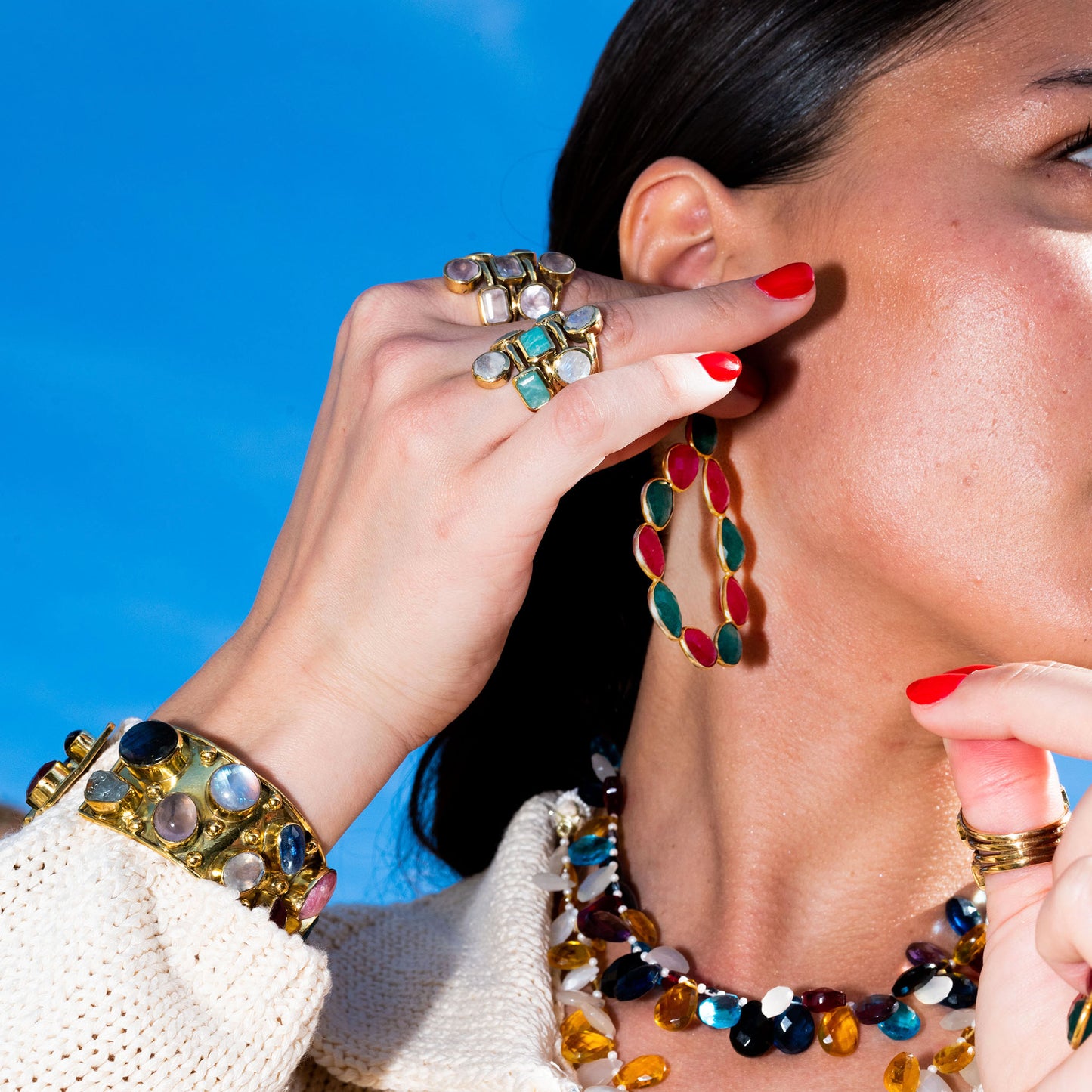 Boucles d'oreilles pendantes pierres Multicolores - Donna
