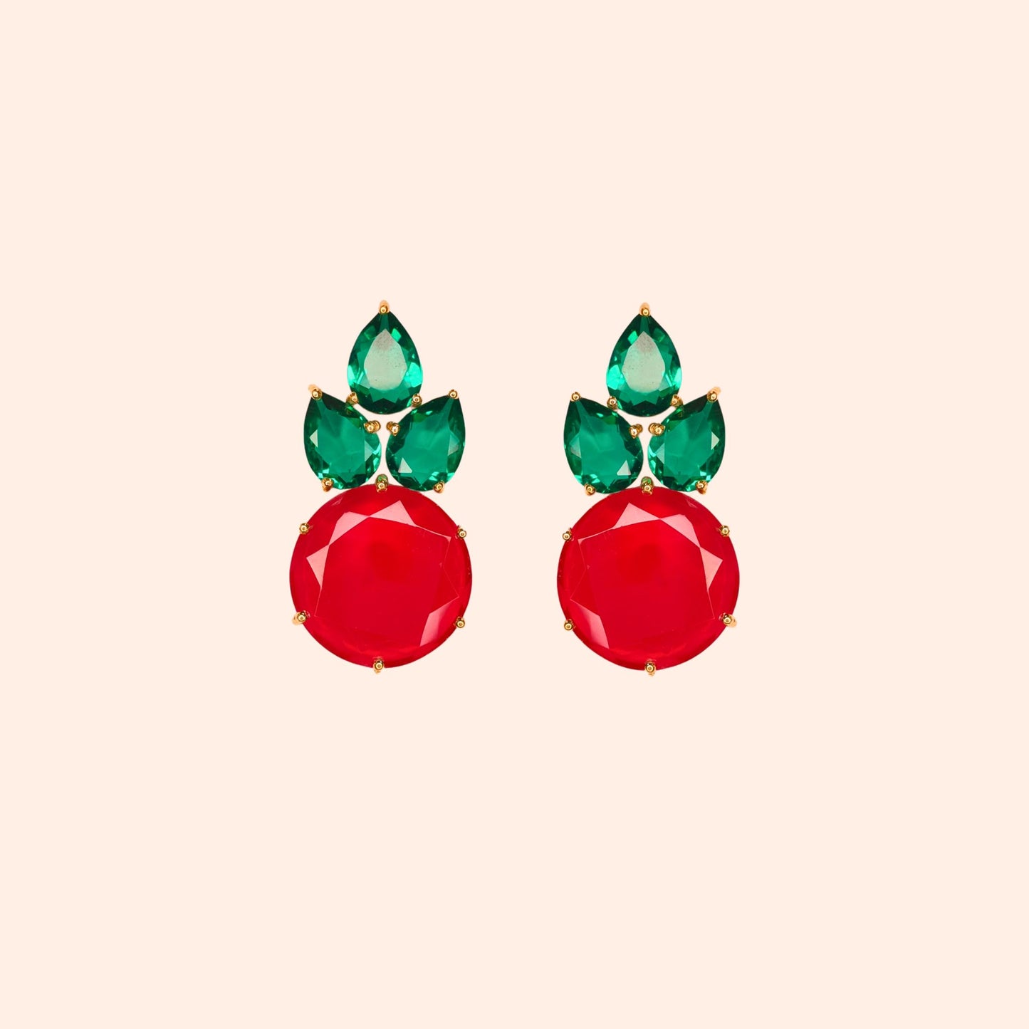 Boucles d'oreilles ananas cristal Vert Emeraude/Rubis - Anais