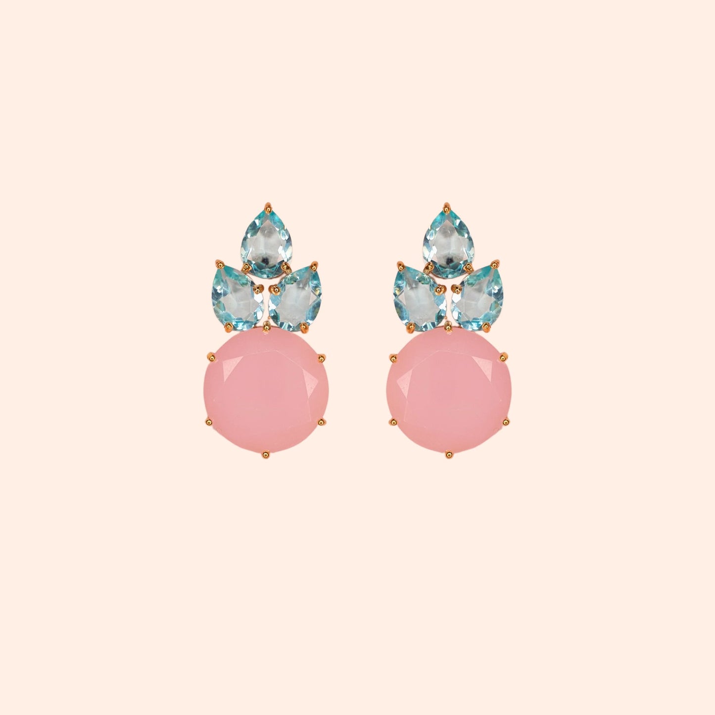 Boucles d'oreilles ananas cristal Bleu/Quartz rose - Anais