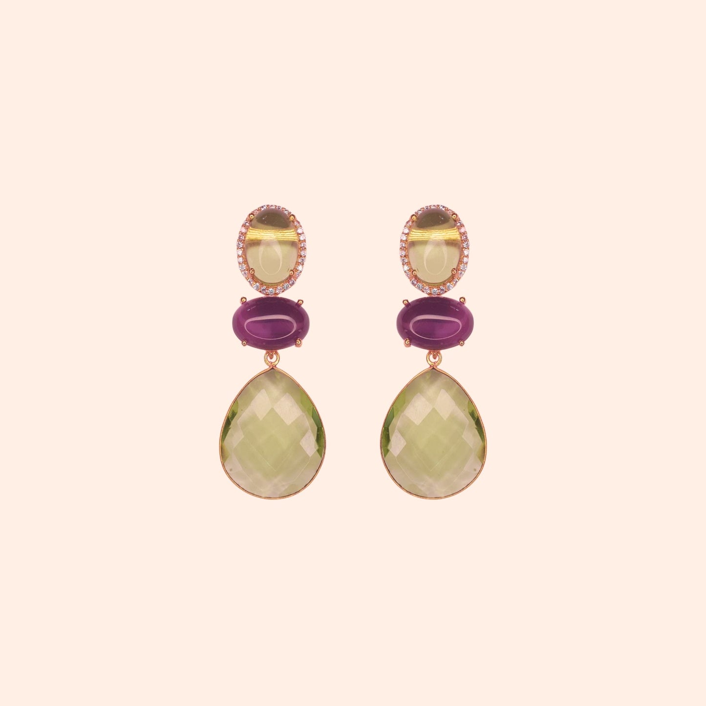 Boucles d'oreilles cristal et pendant amovible Vert/Violet - Leila