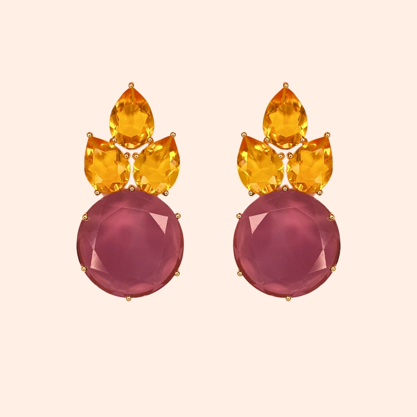 Boucles d'oreilles ananas cristal Violet/Jaune - Anais