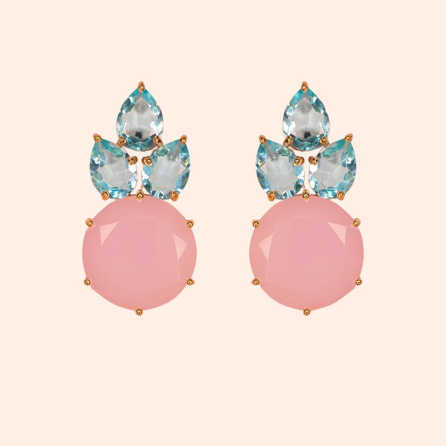 Boucles d'oreilles ananas cristal Bleu/Quartz rose - Anais