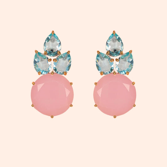 Boucles d'oreilles ananas cristal Bleu/Quartz rose - Anais