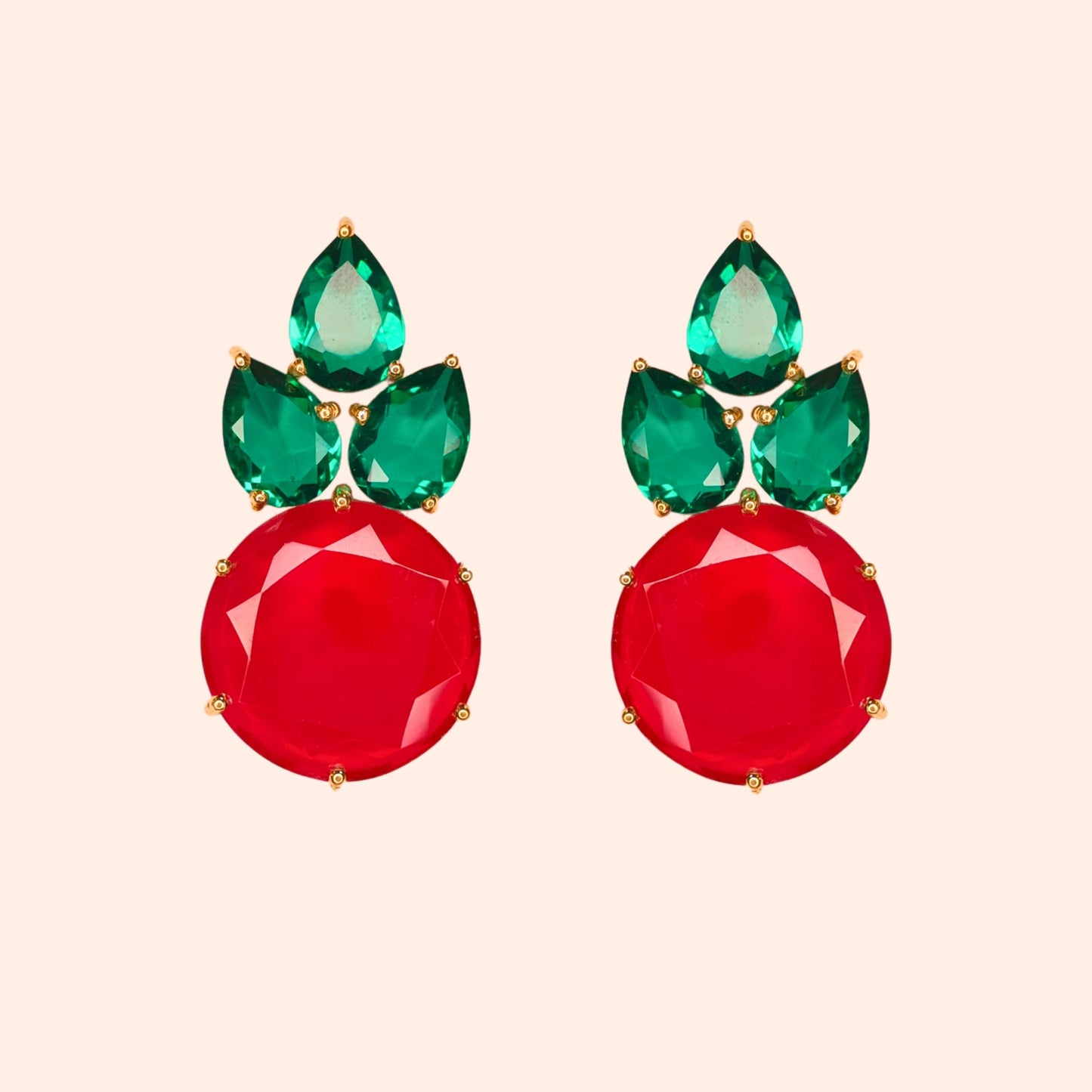 Boucles d'oreilles ananas cristal Vert Emeraude/Rubis - Anais