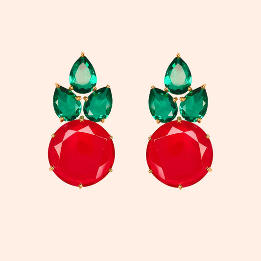 Boucles d'oreilles ananas cristal Vert Emeraude/Rubis - Anais