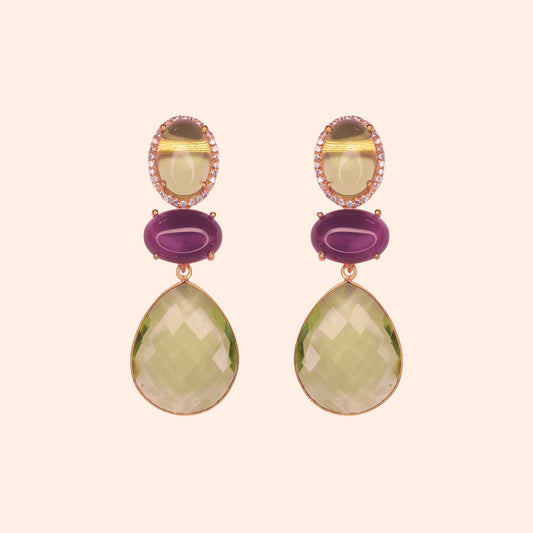 Boucles d'oreilles cristal et pendant amovible Vert/Violet - Leila