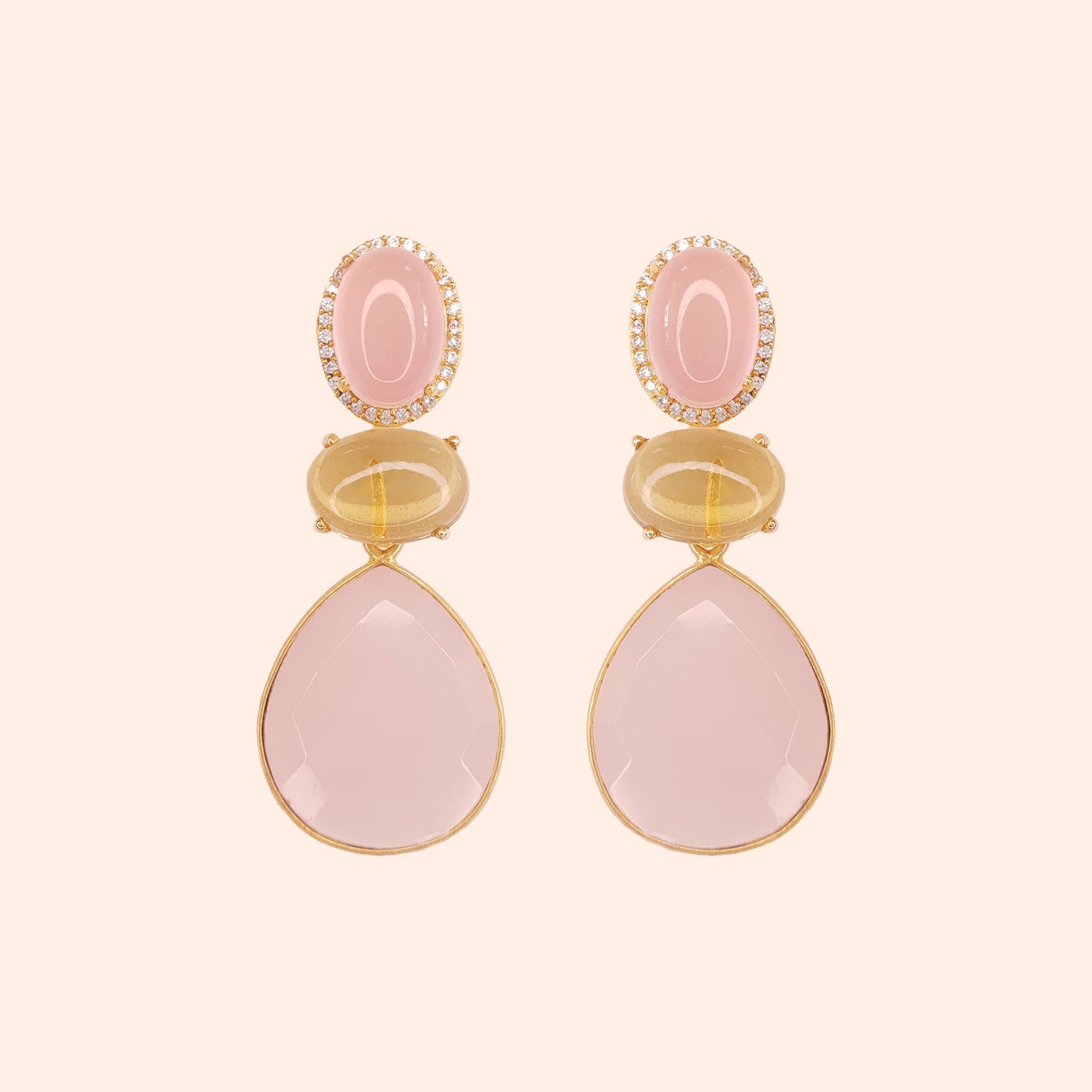 Boucles d'oreilles pierre et pendant amovible Quartz Rose - Leila