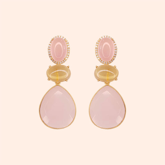 Boucles d'oreilles pierre et pendant amovible Quartz Rose - Leila