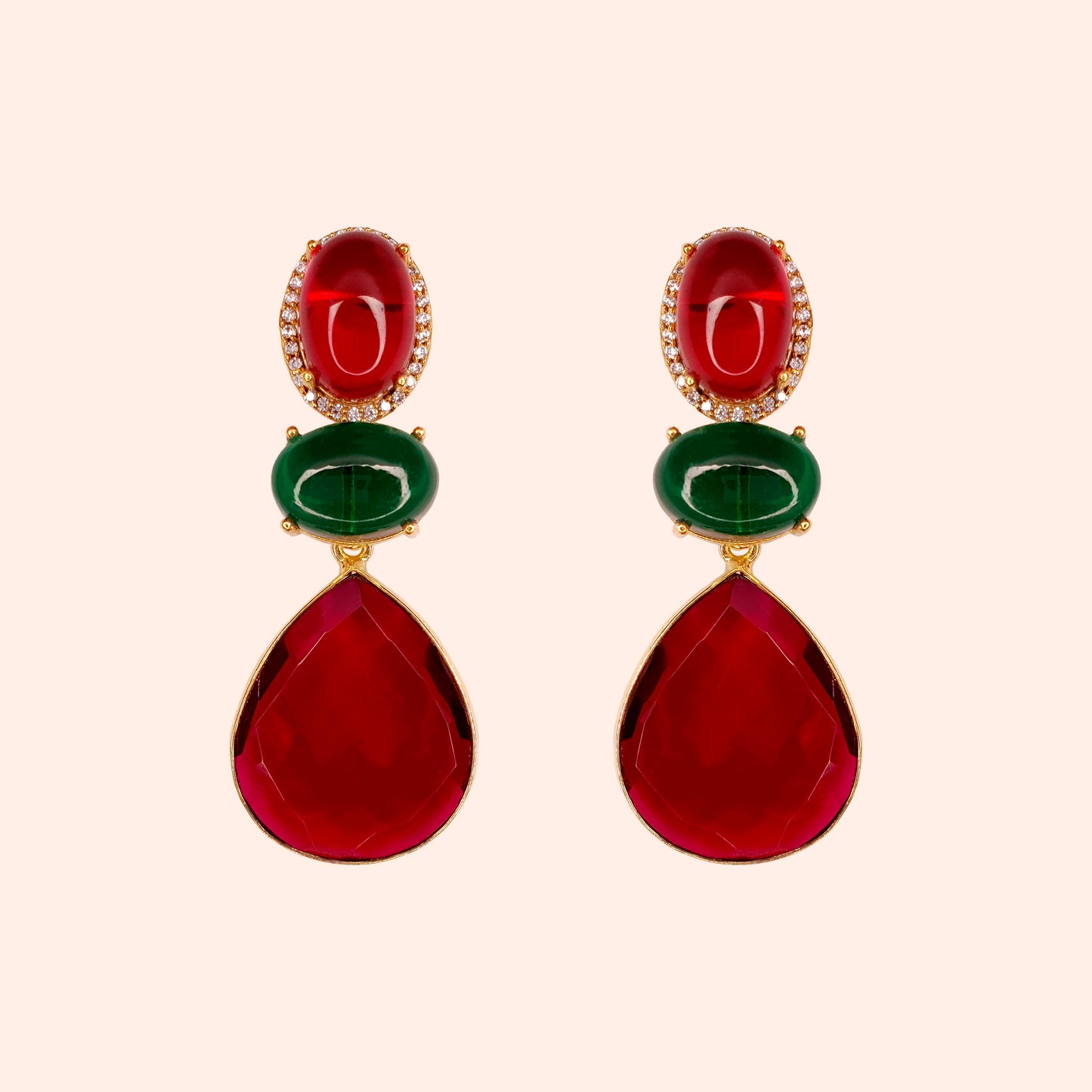 Boucles d'oreilles cristal et pendant amovible Rubis - Leila