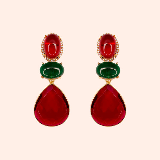 Boucles d'oreilles cristal et pendant amovible Rubis - Leila