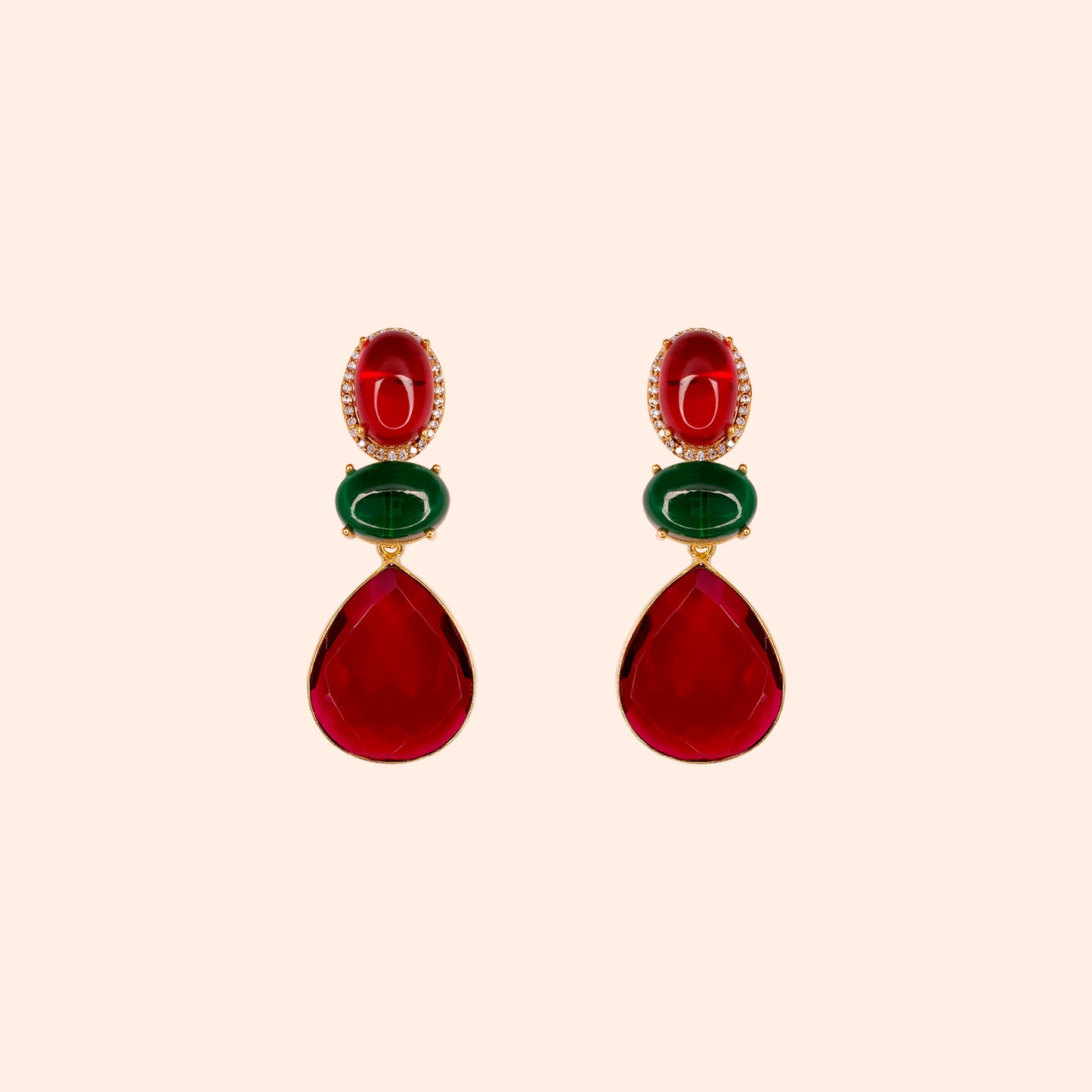 Boucles d'oreilles cristal et pendant amovible Rubis - Leila