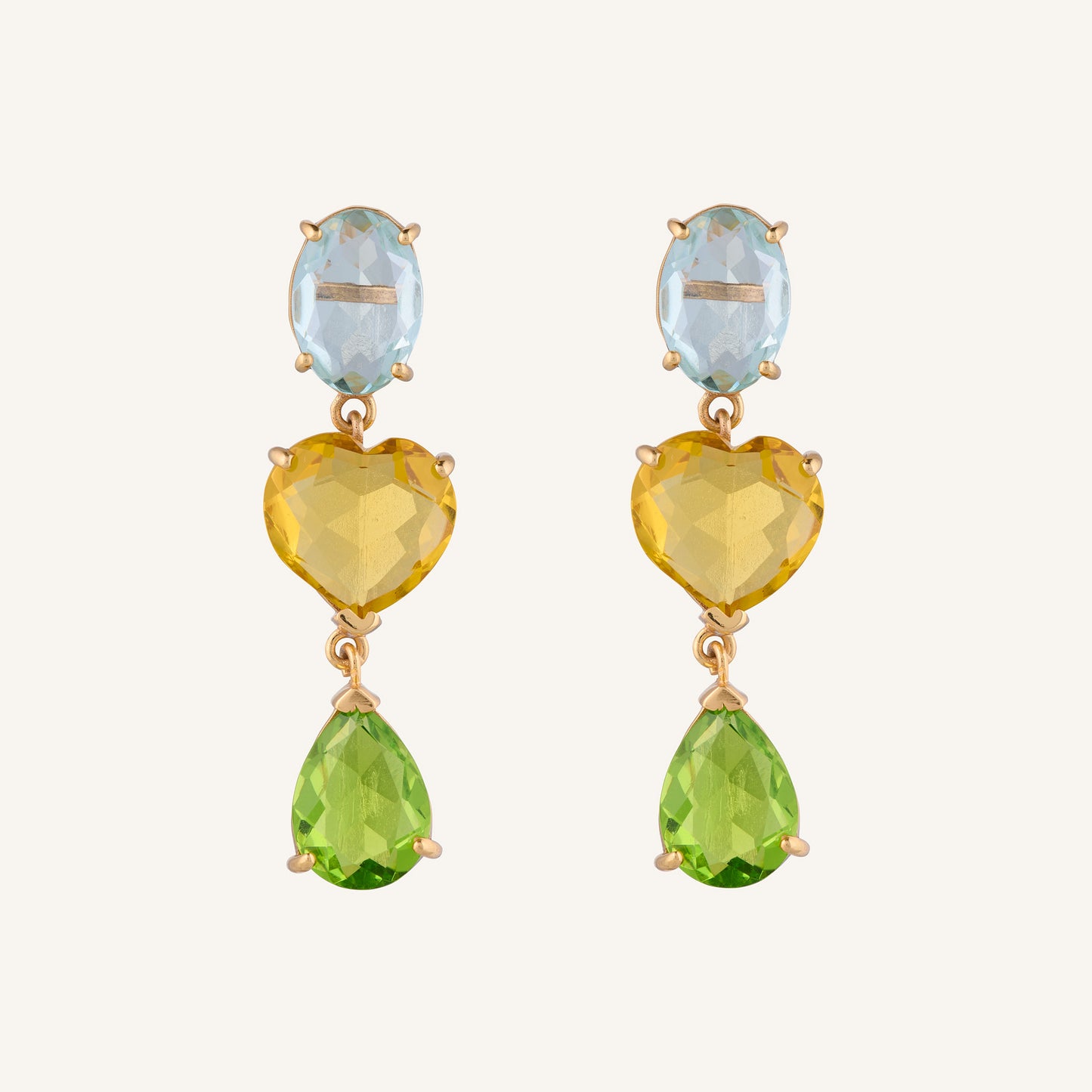 Boucles d'oreilles pendantes cristal Vert/Jaune/Bleu - Duchesse Annabelle