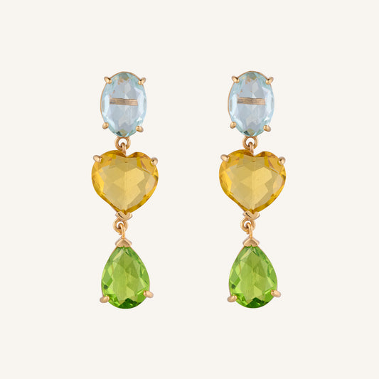Boucles d'oreilles pendantes cristal Vert/Jaune/Bleu - Duchesse Annabelle