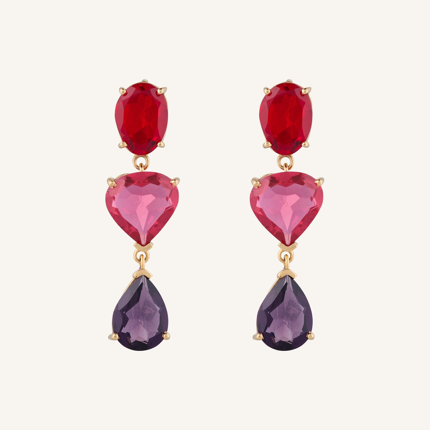 Boucles d'oreilles pendantes cristal Rouge/Rose/Violet - Duchesse Annabelle
