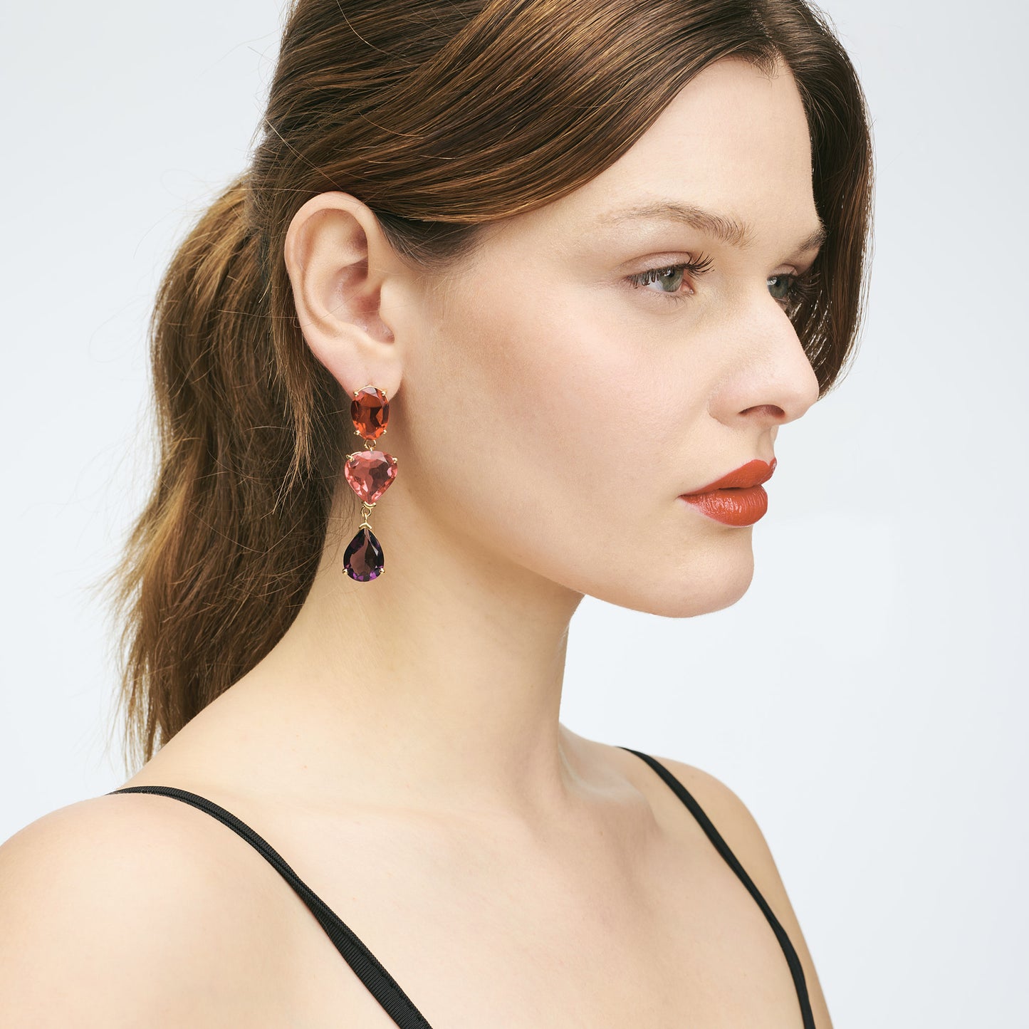 Boucles d'oreilles pendantes cristal Rouge/Rose/Violet - Duchesse Annabelle