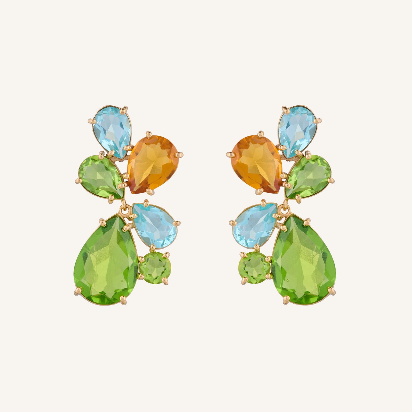 Boucles d'oreilles pendantes cristal Vert/Jaune/Bleu - Duchesse Victoria