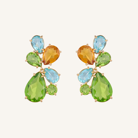 Boucles d'oreilles pendantes cristal Vert/Jaune/Bleu - Duchesse Victoria