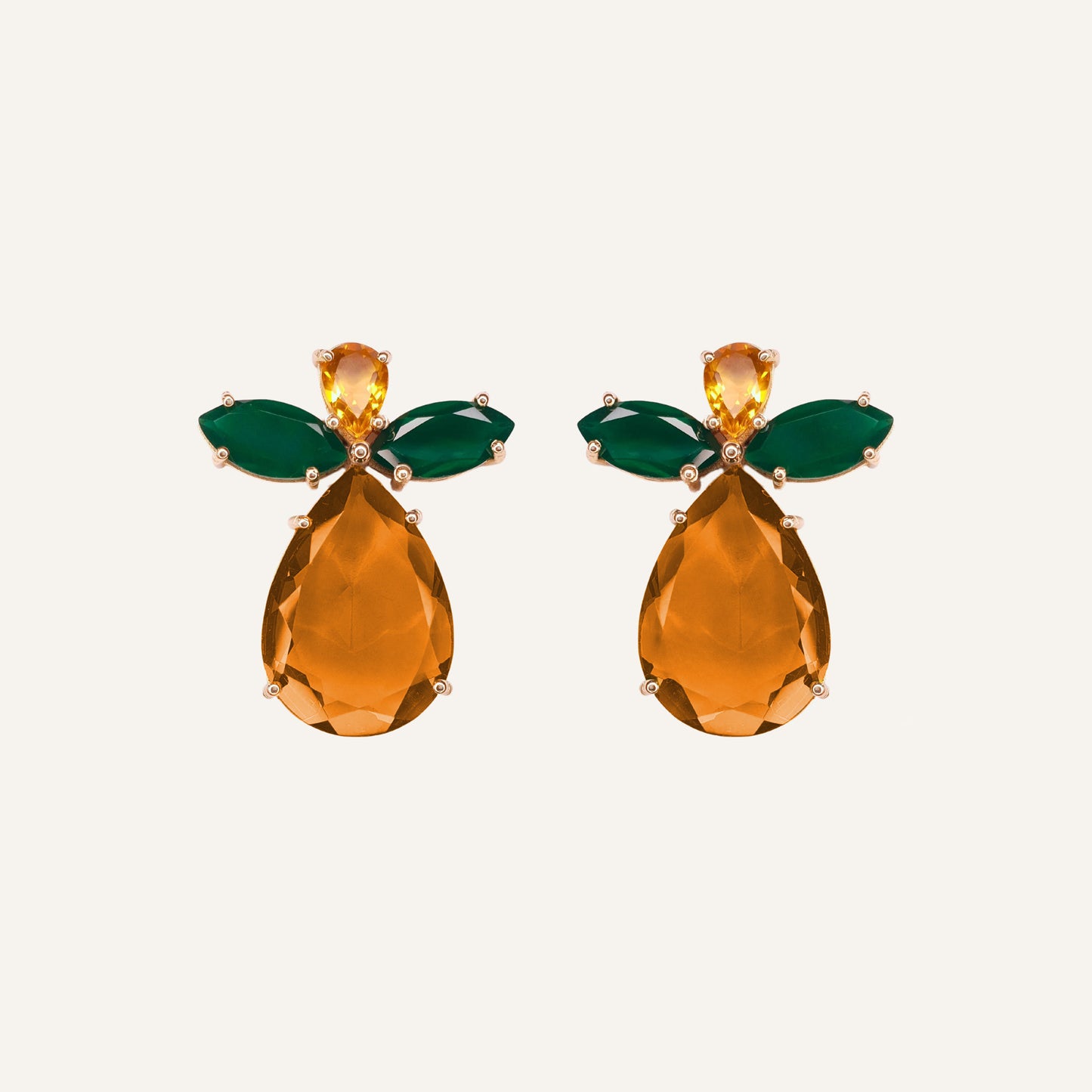 Boucles d'oreilles poire cristal Orange/Vert - Mini Perry