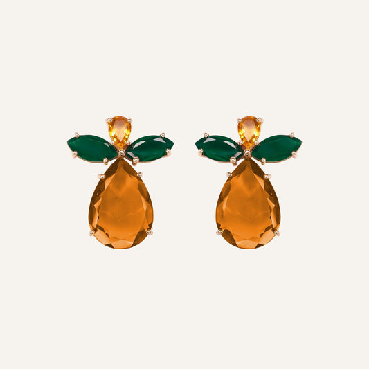 Boucles d'oreilles poire cristal Orange/Vert - Mini Perry