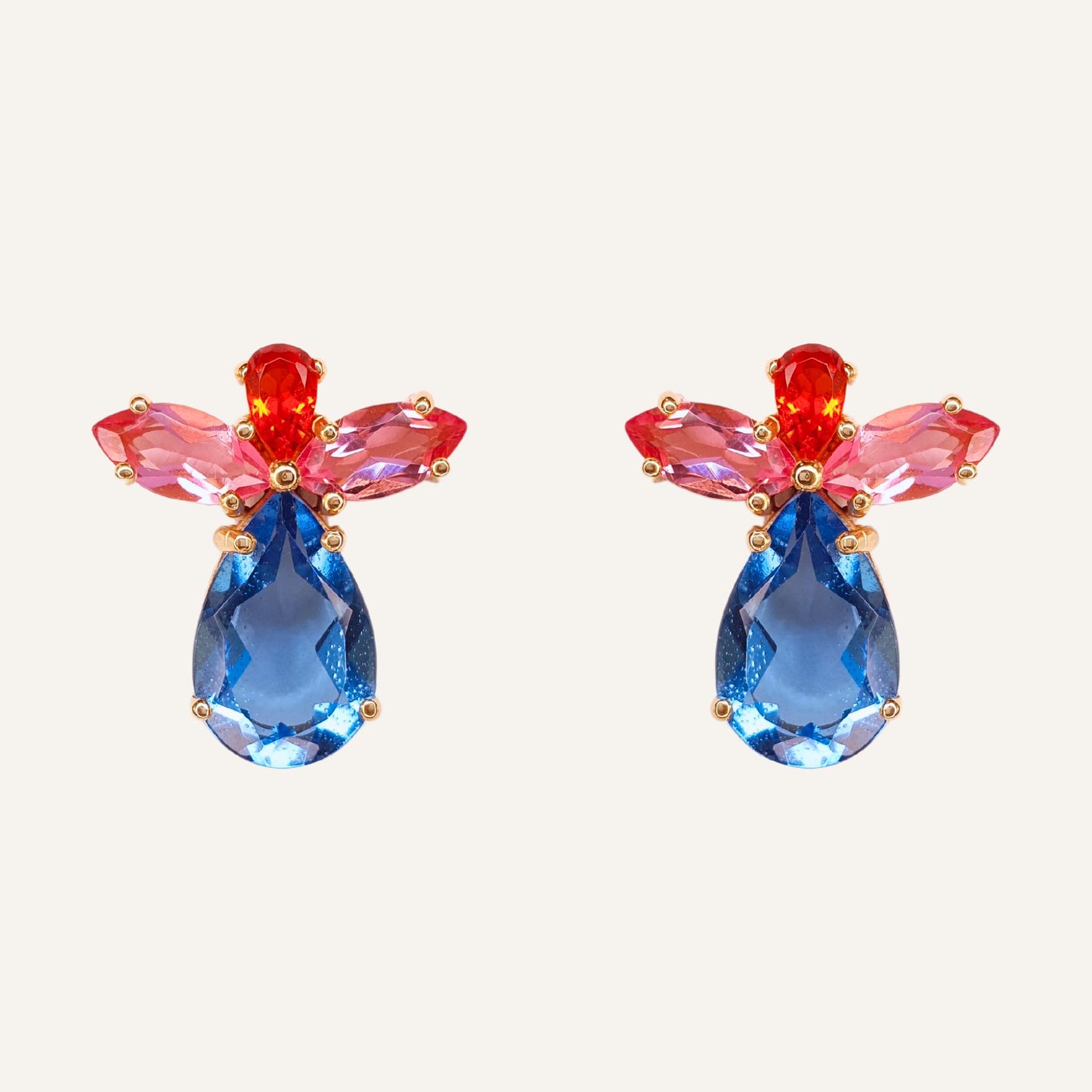 Boucles d'oreilles poire cristal Bleu/Rouge/Rose - Mini Perry