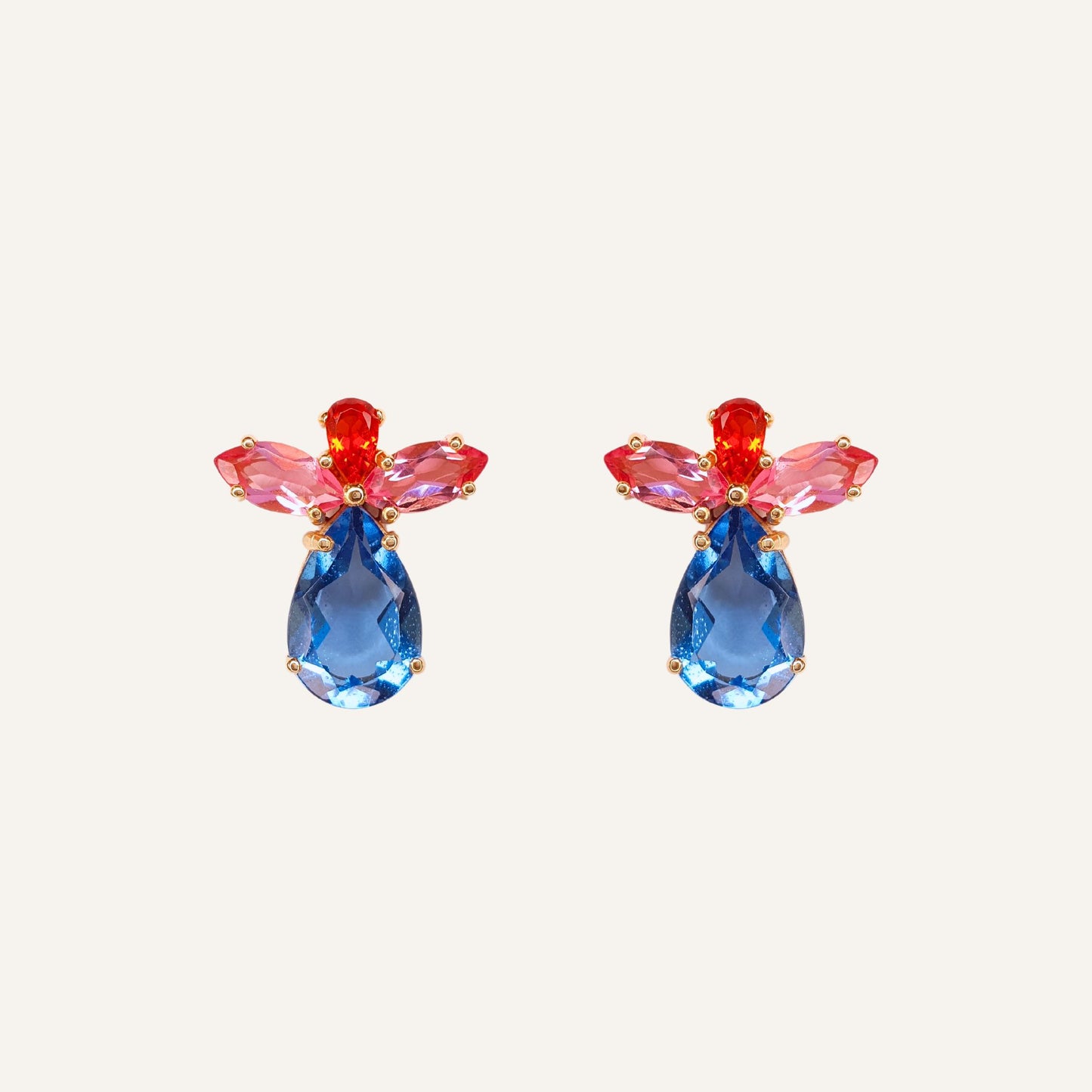 Boucles d'oreilles poire cristal Bleu/Rouge/Rose - Mini Perry