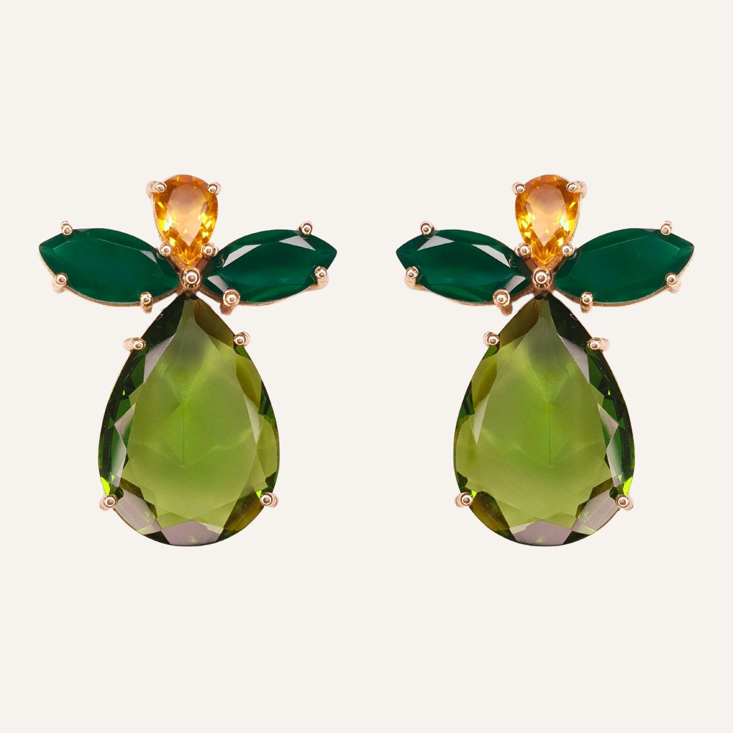 Boucles d'oreilles poire cristal Vert/Jaune - Maxi Perry