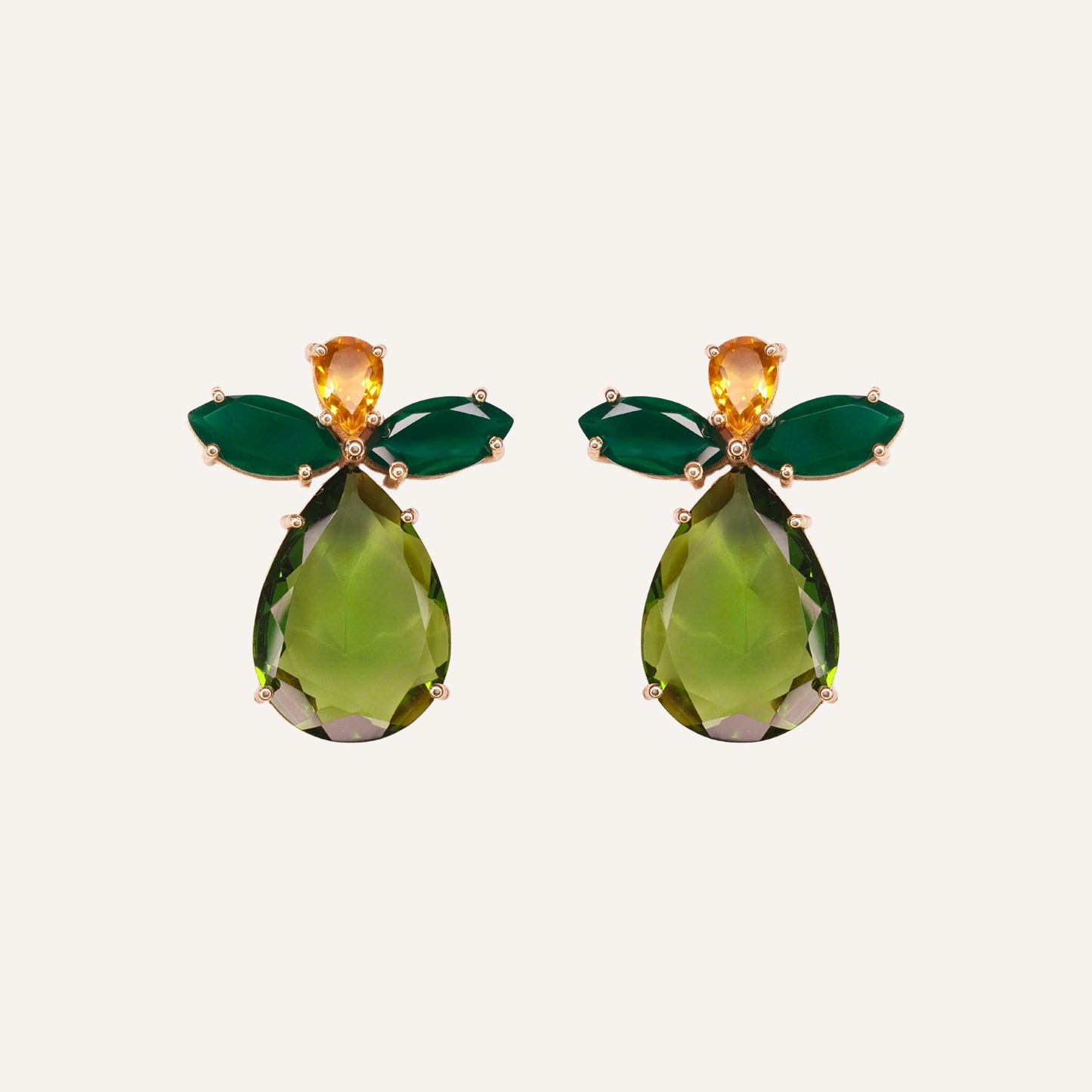 Boucles d'oreilles poire cristal Vert/Jaune - Maxi Perry