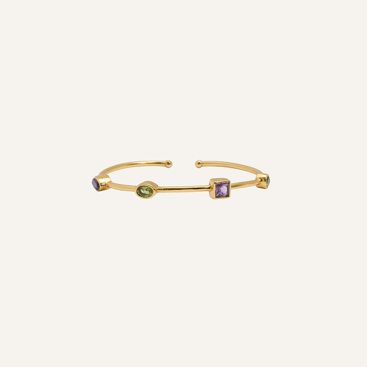Bracelet jonc souple et ouvert Améthyste/Péridot - Punky