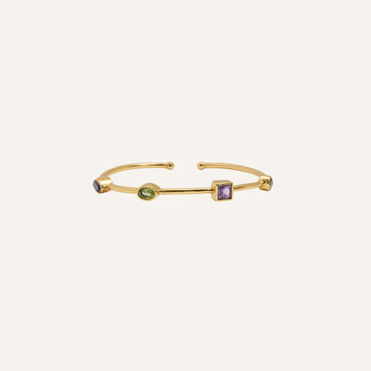Bracelet jonc souple et ouvert Améthyste/Péridot - Punky