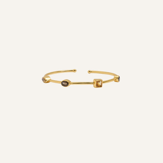 Bracelet jonc souple et ouvert Citrine/Quartz fumé - Punky