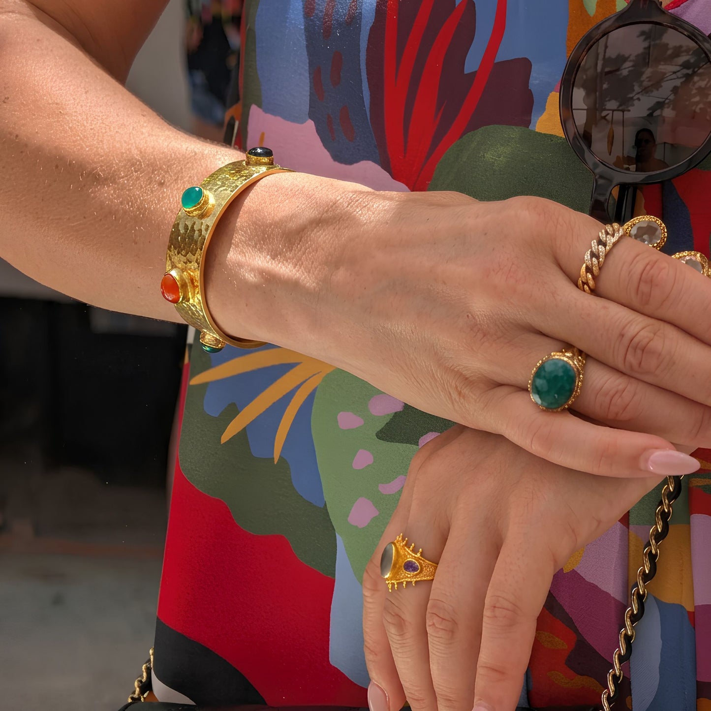 Bracelet jonc ouvert et pierres naturelles - Attica