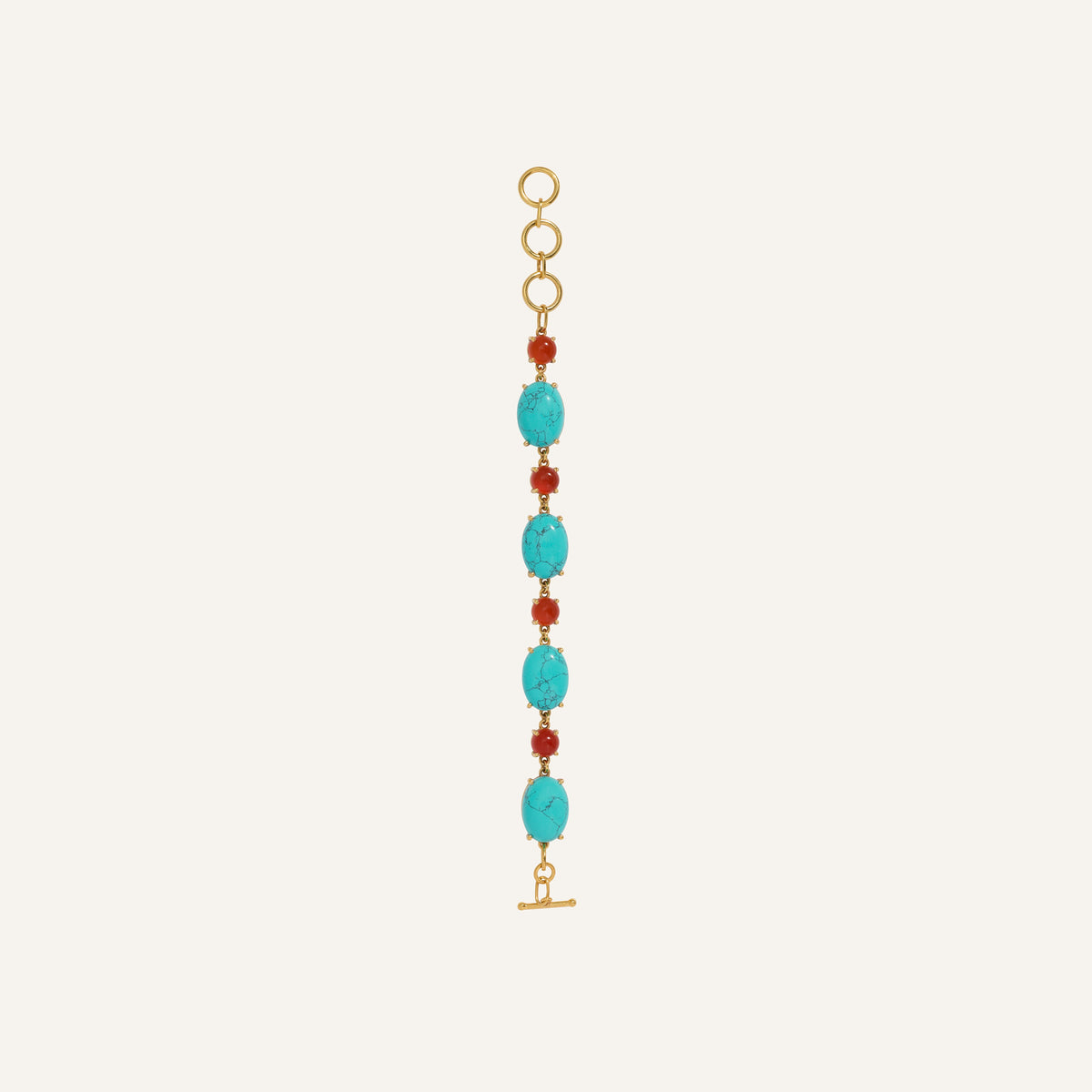 Bracelet pierres naturelles cabochon Turquoise et Cornaline - Kally
