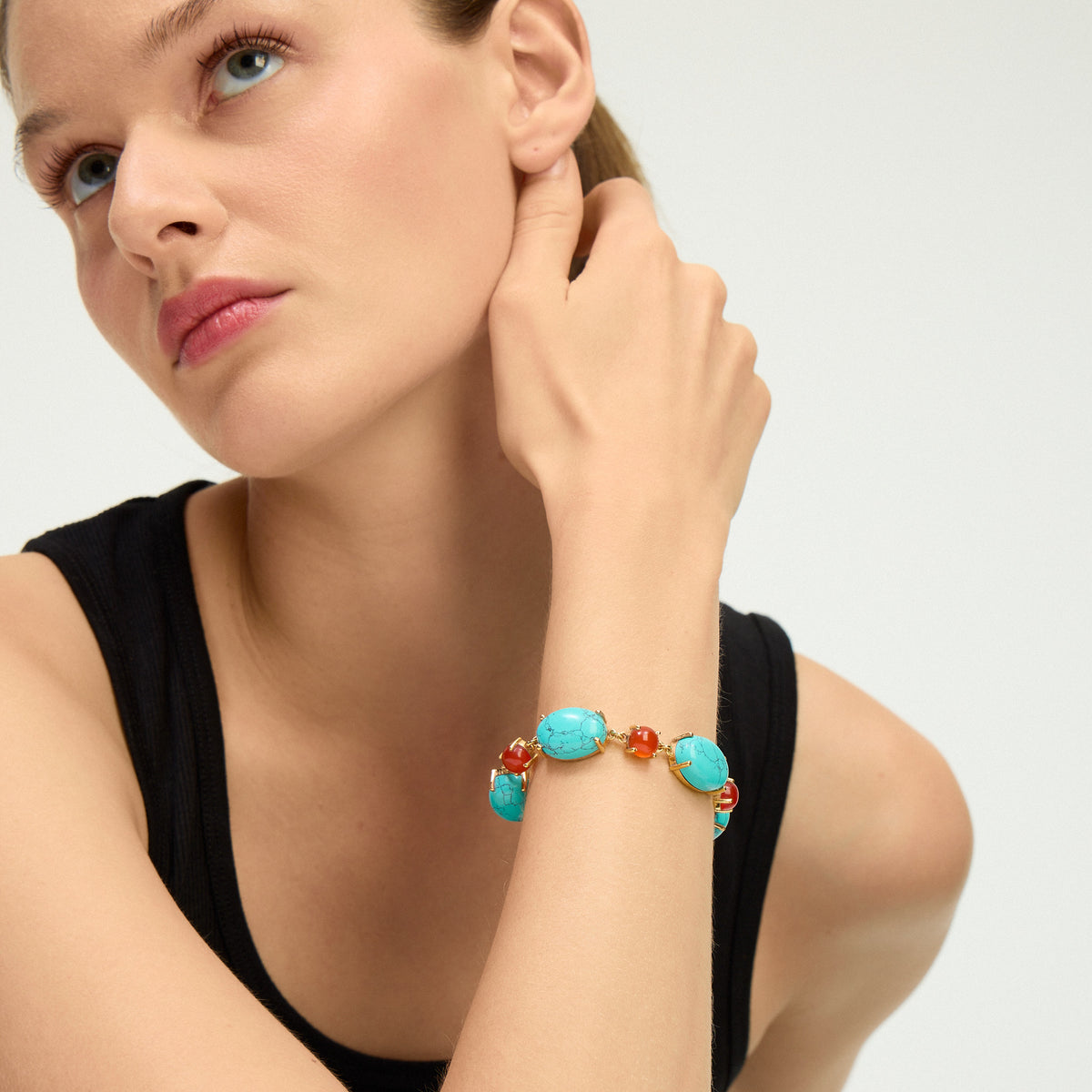 Bracelet pierres naturelles cabochon Turquoise et Cornaline - Kally