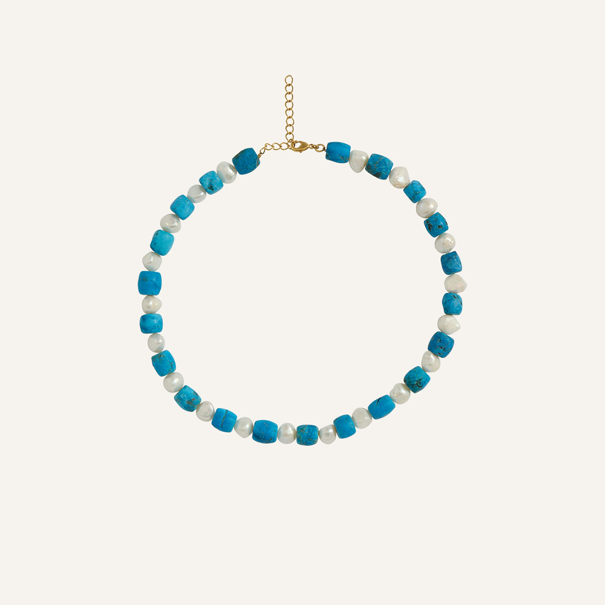 Collier turquoise brute et perles d’eau douce en pierres naturelles - Simone
