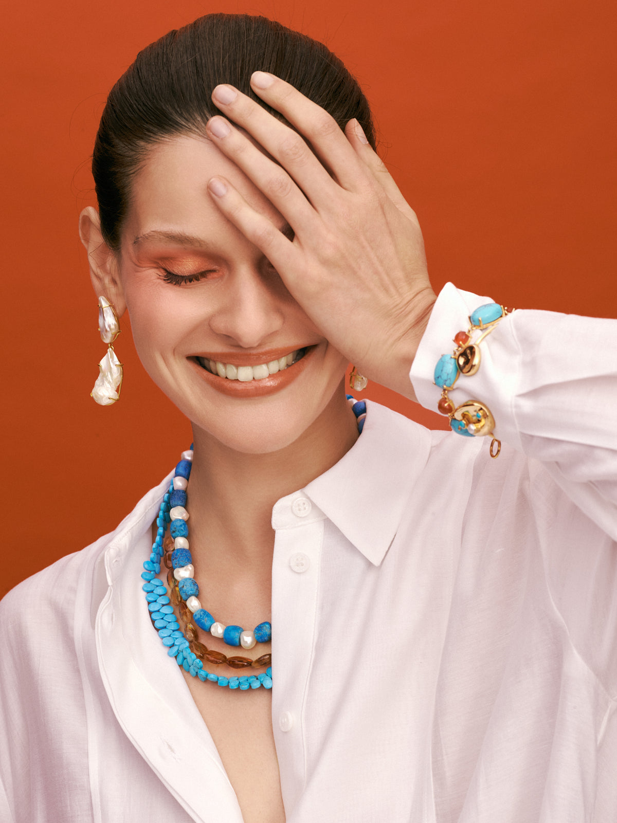 Collier double rang Turquoise et Citrine en pierres naturelles - Pamela