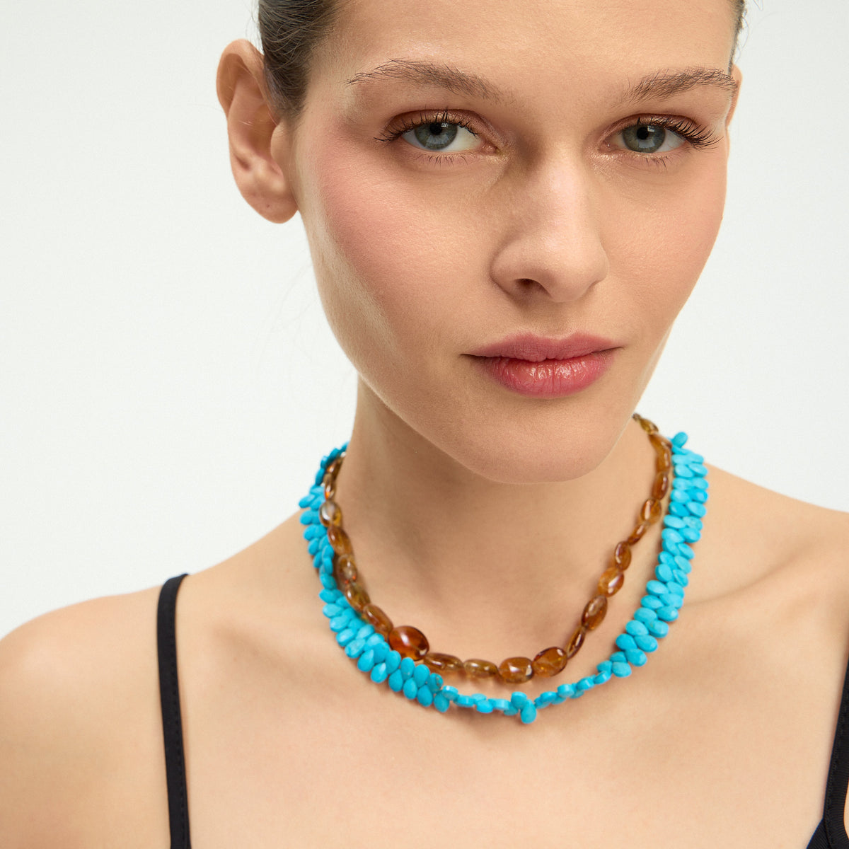 Collier double rang Turquoise et Citrine en pierres naturelles - Pamela