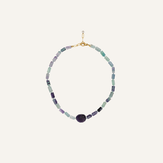 Collier Fluorite et Améthyste brute en pierres naturelles - Space