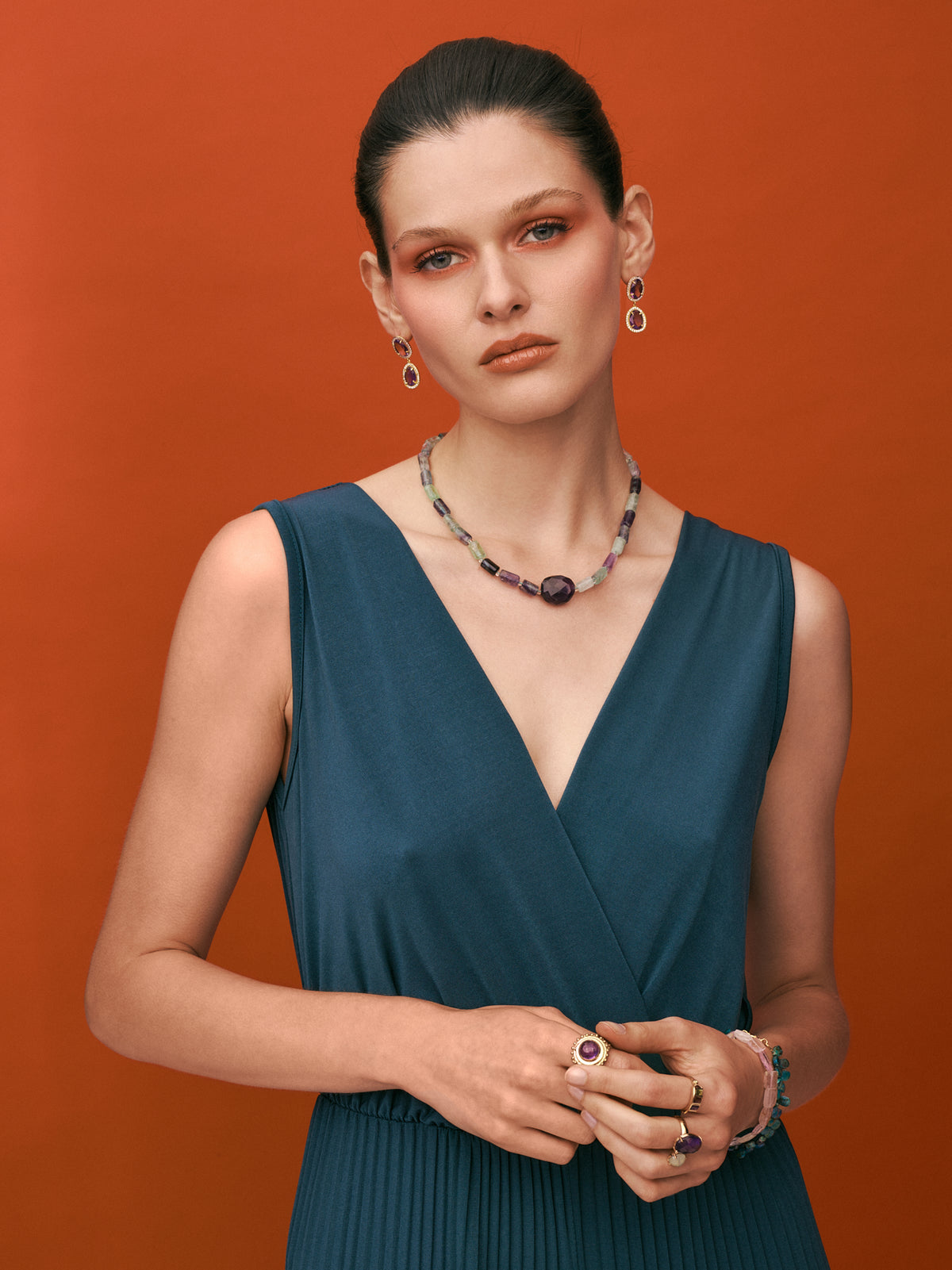 Collier Fluorite et Améthyste brute en pierres naturelles - Space