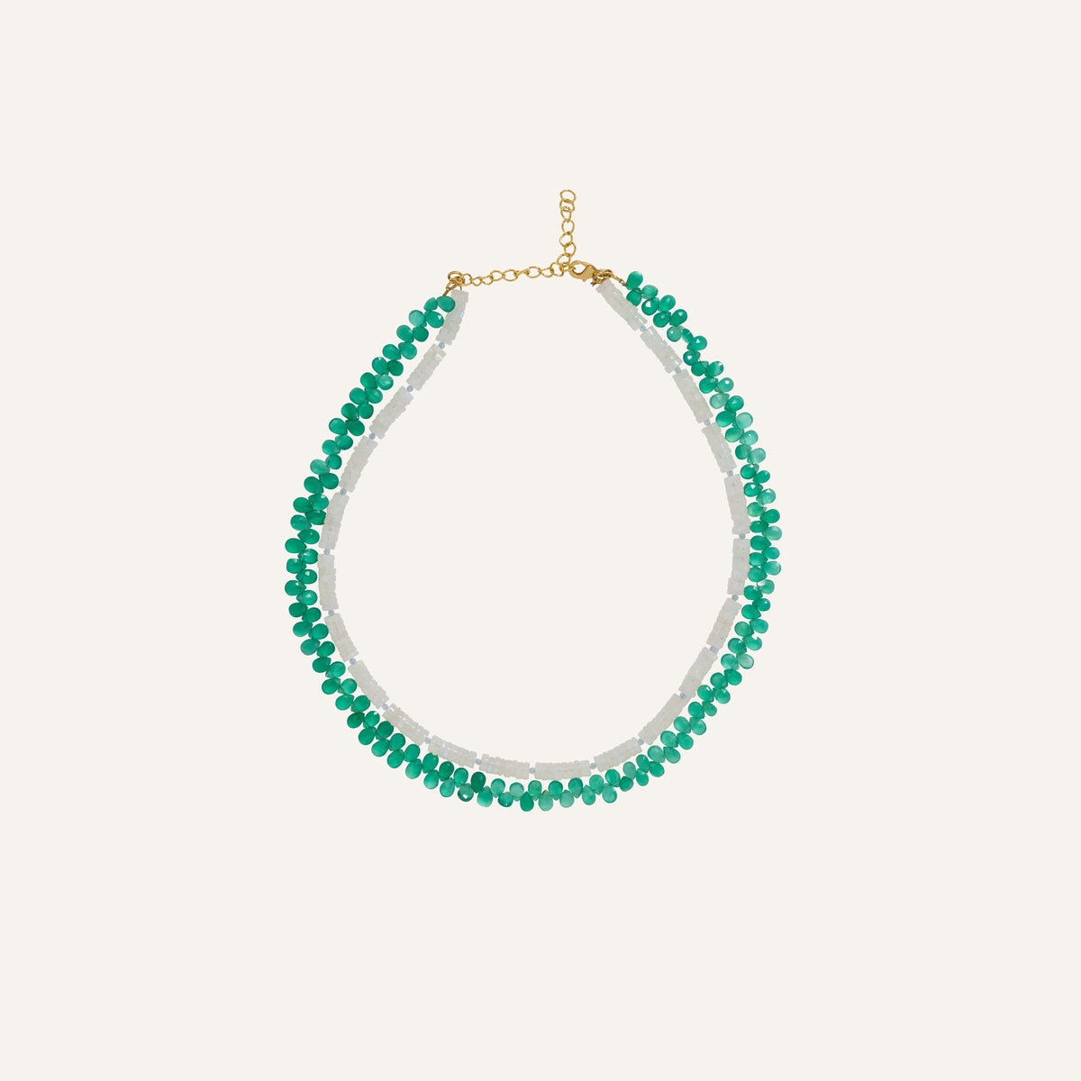 Collier double rang Onyx vert et Pierre de lune en pierres naturelles - Didi