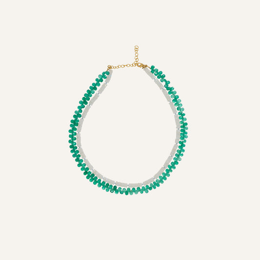 Collier double rang Onyx vert et Pierre de lune en pierres naturelles - Didi