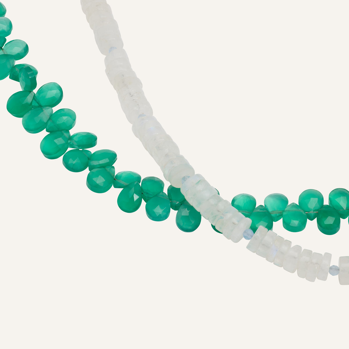 Collier double rang Onyx vert et Pierre de lune en pierres naturelles - Didi