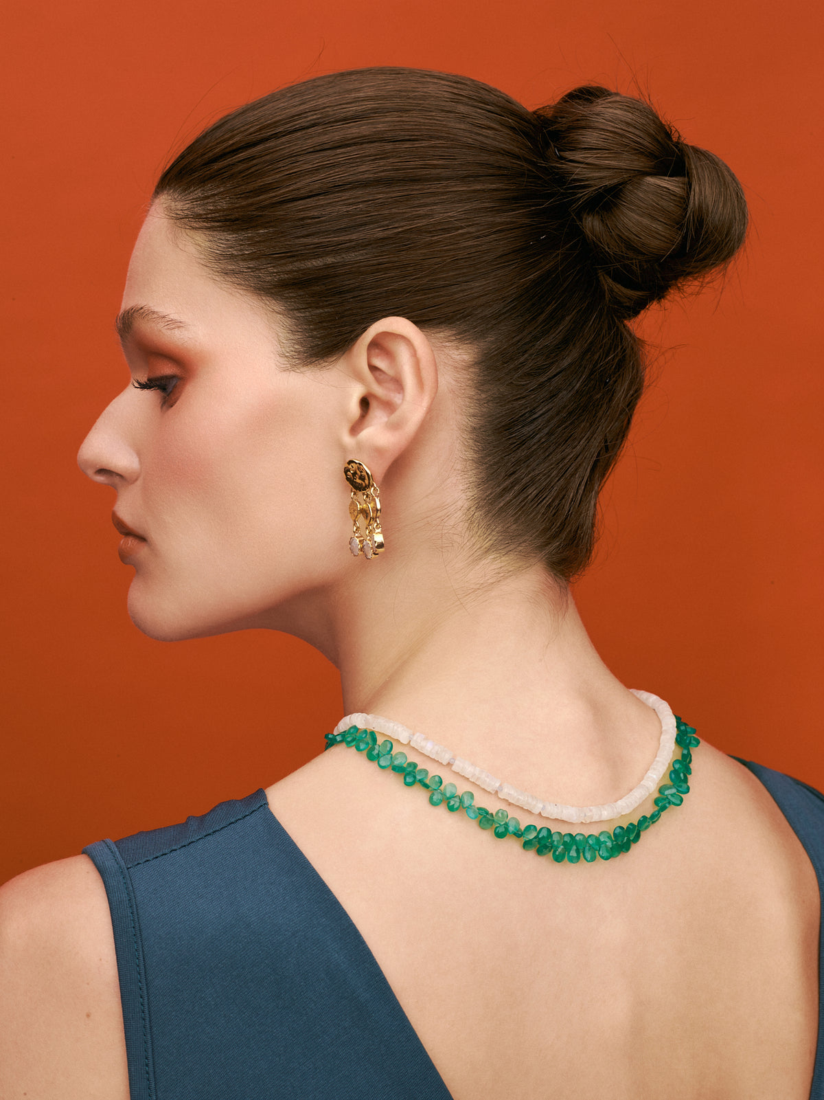 Collier double rang Onyx vert et Pierre de lune en pierres naturelles - Didi