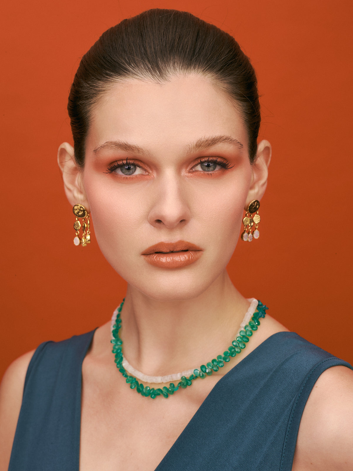 Collier double rang Onyx vert et Pierre de lune en pierres naturelles - Didi