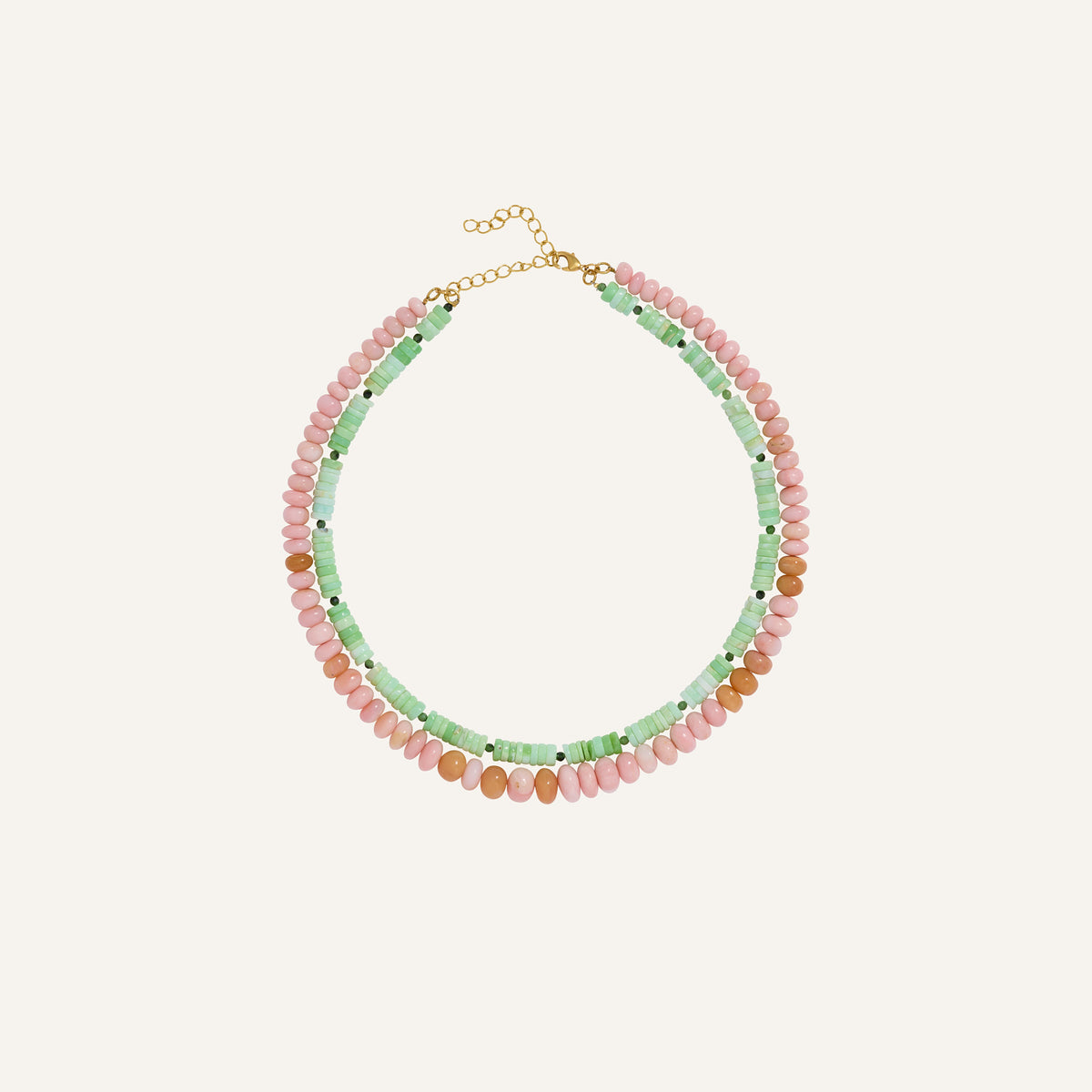 Collier double rang Opale rose et Opale verte en pierres naturelles - Penny
