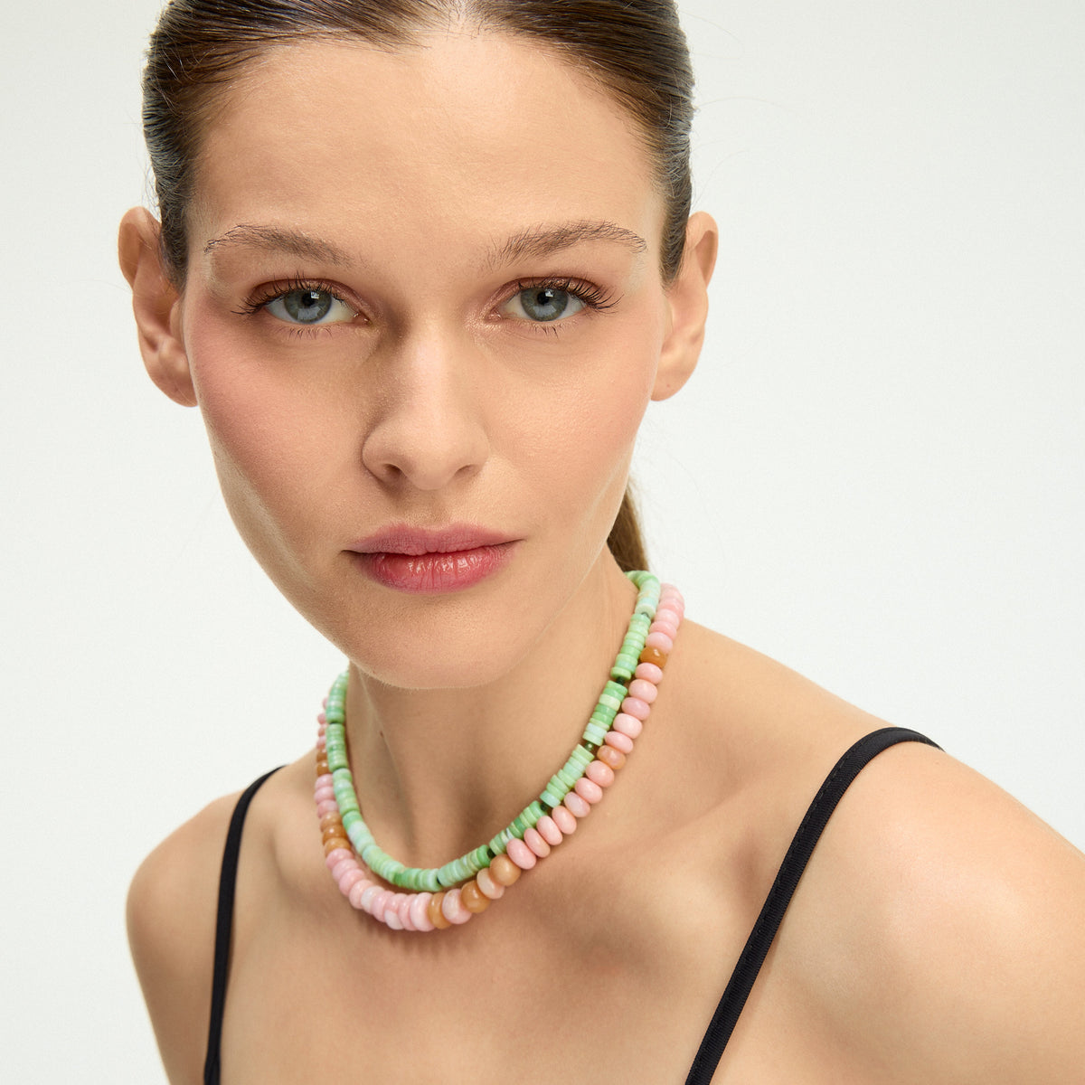 Collier double rang Opale rose et Opale verte en pierres naturelles - Penny