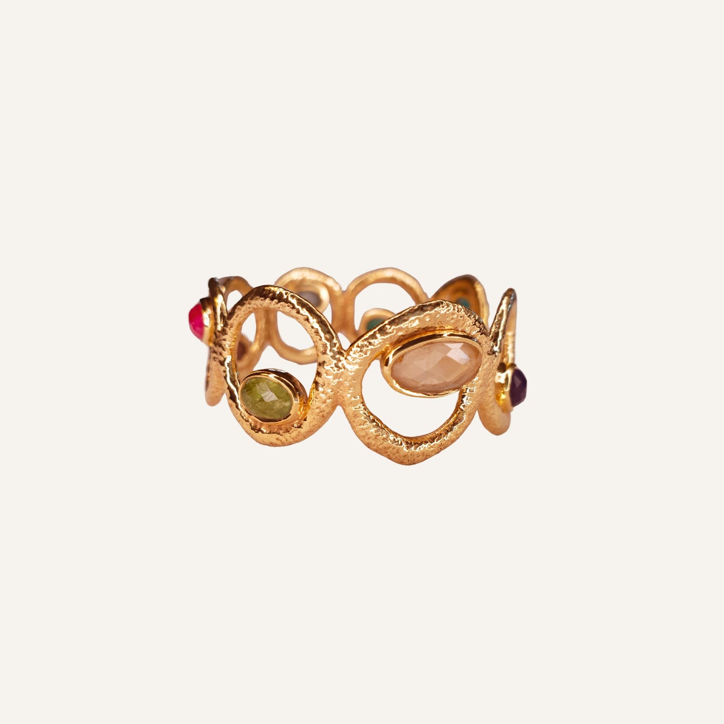 Bracelet jonc doré et Mutli-pierres - Amasis