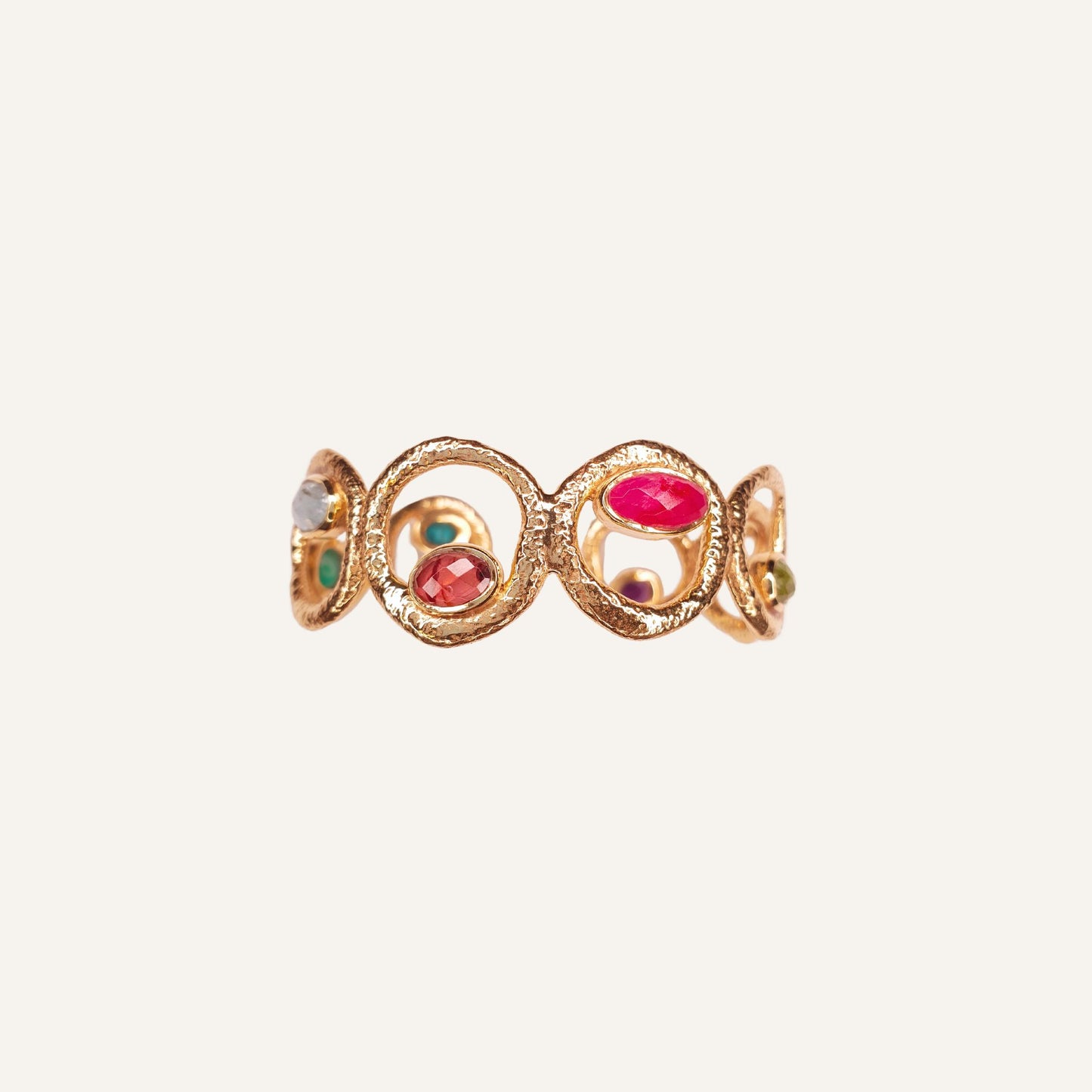 Bracelet jonc doré et Mutli-pierres - Amasis