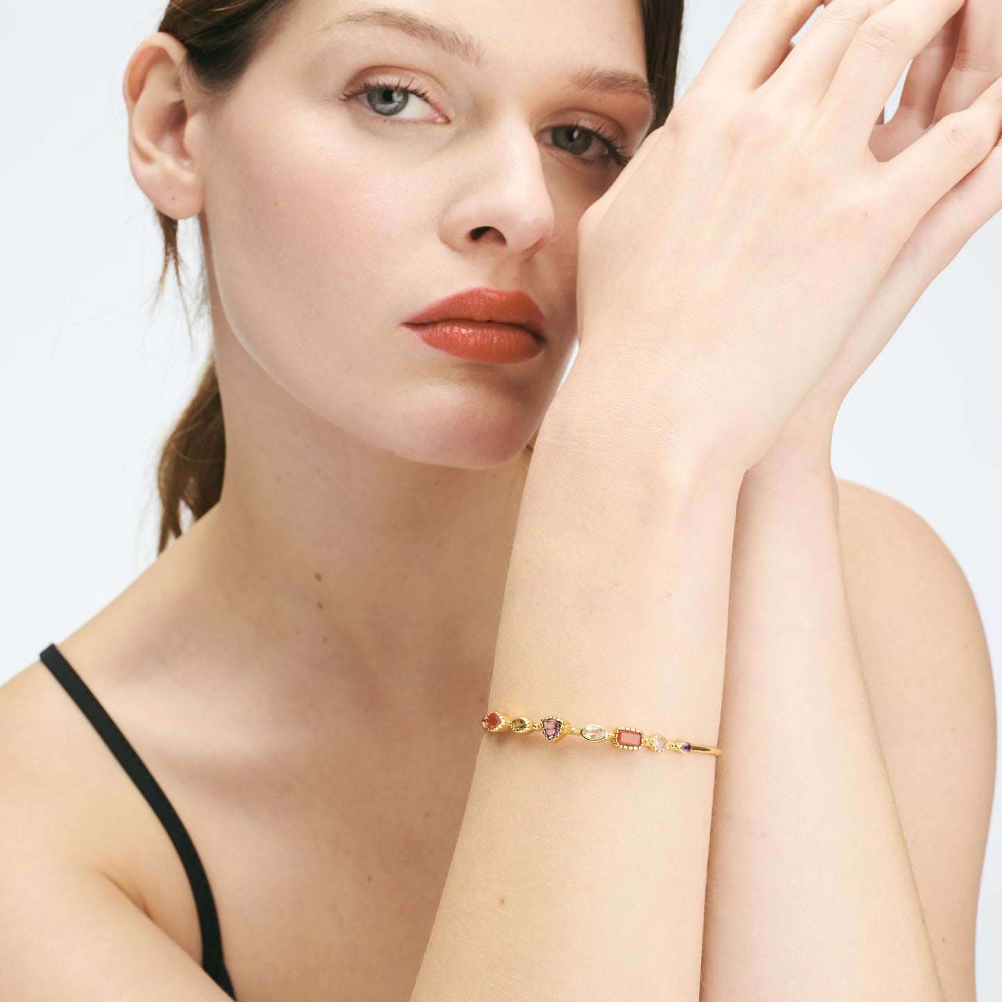 Bracelet Jonc Femme Pierres Fines Multicolores Cornaline - Céleste