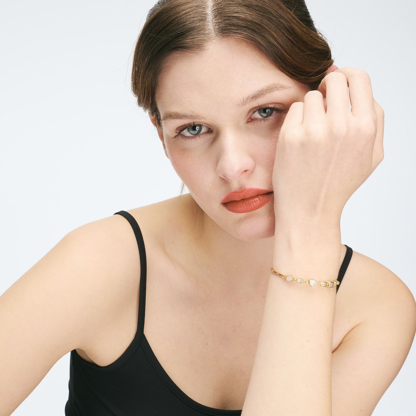 Bracelet Jonc Femme Pierres Fines Aigue-marine/Pierre de lune - Céleste