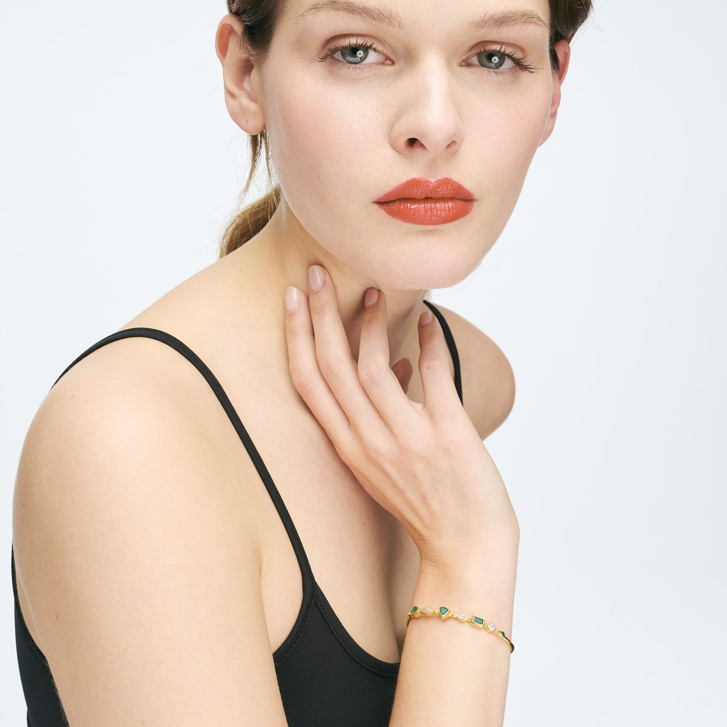 Bracelet Jonc Femme Pierres Fines Onyx vert/Pierre de lune - Céleste